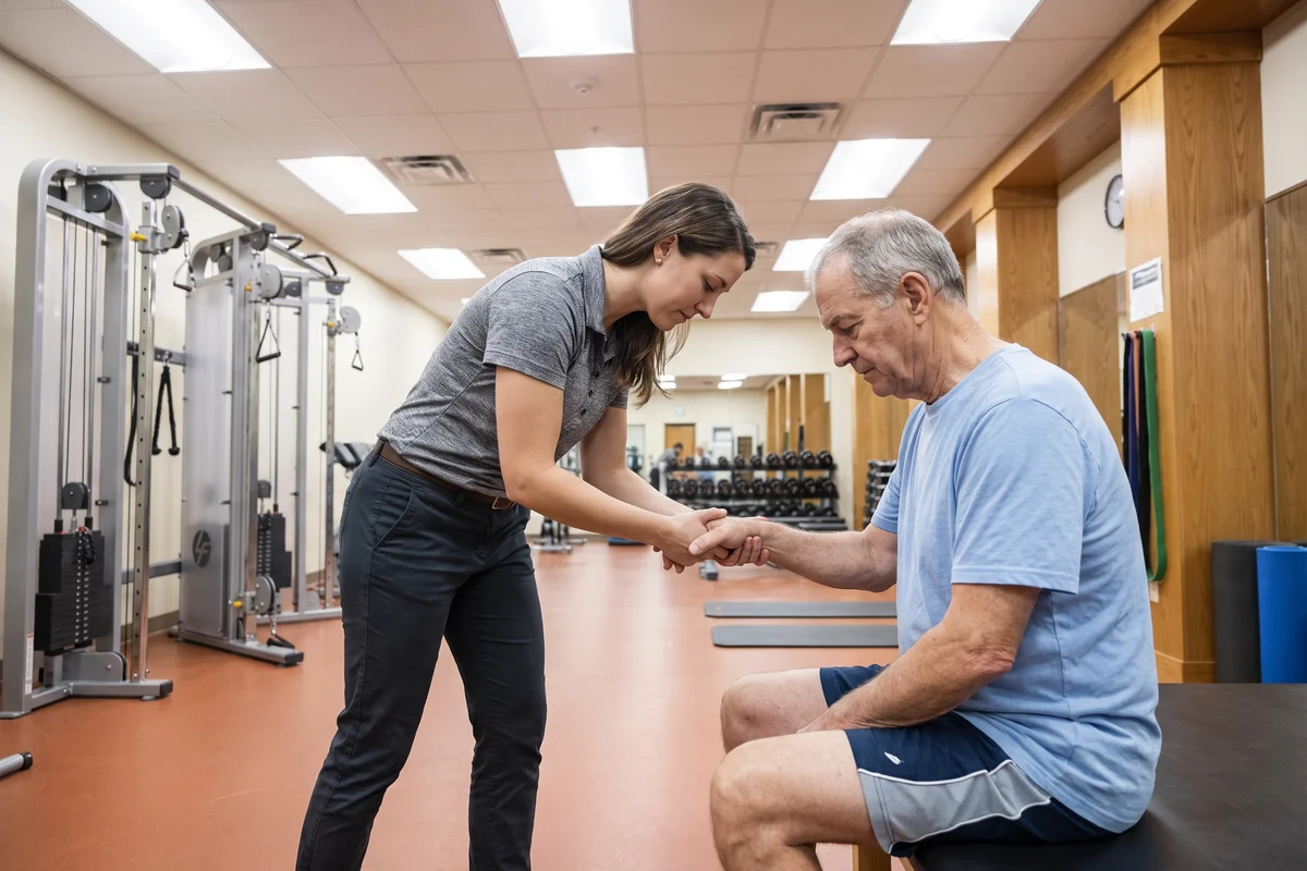 Therapist working with a patient on chronic pain management exercises at Ability Allies in Seacoast, NH