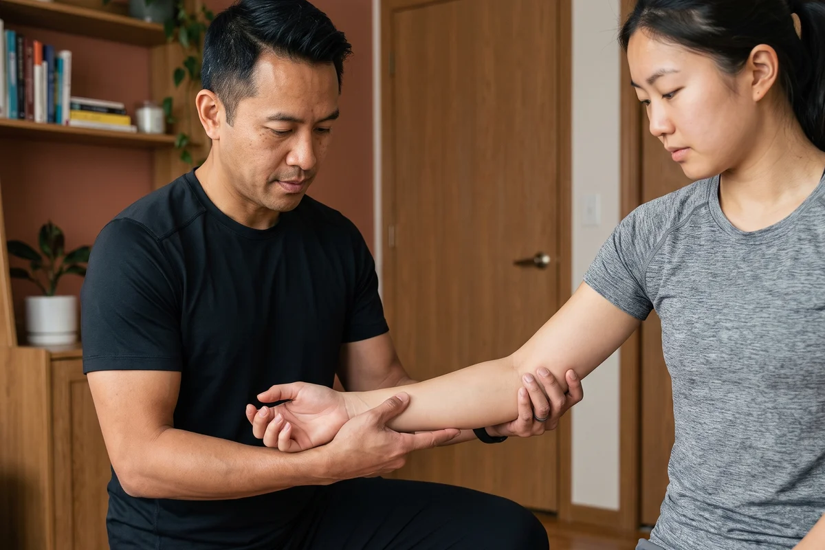 Therapist working with a patient on functional balance training at Ability Allies in Seacoast, NH