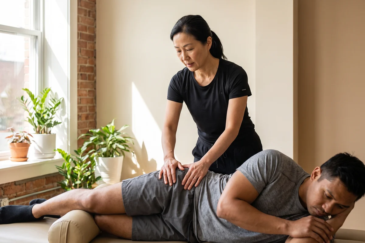 Therapist treating a patient for tailbone pain at Ability Allies in Seacoast, NH